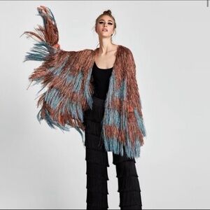 Fringed Multicolor Sweater Jacket